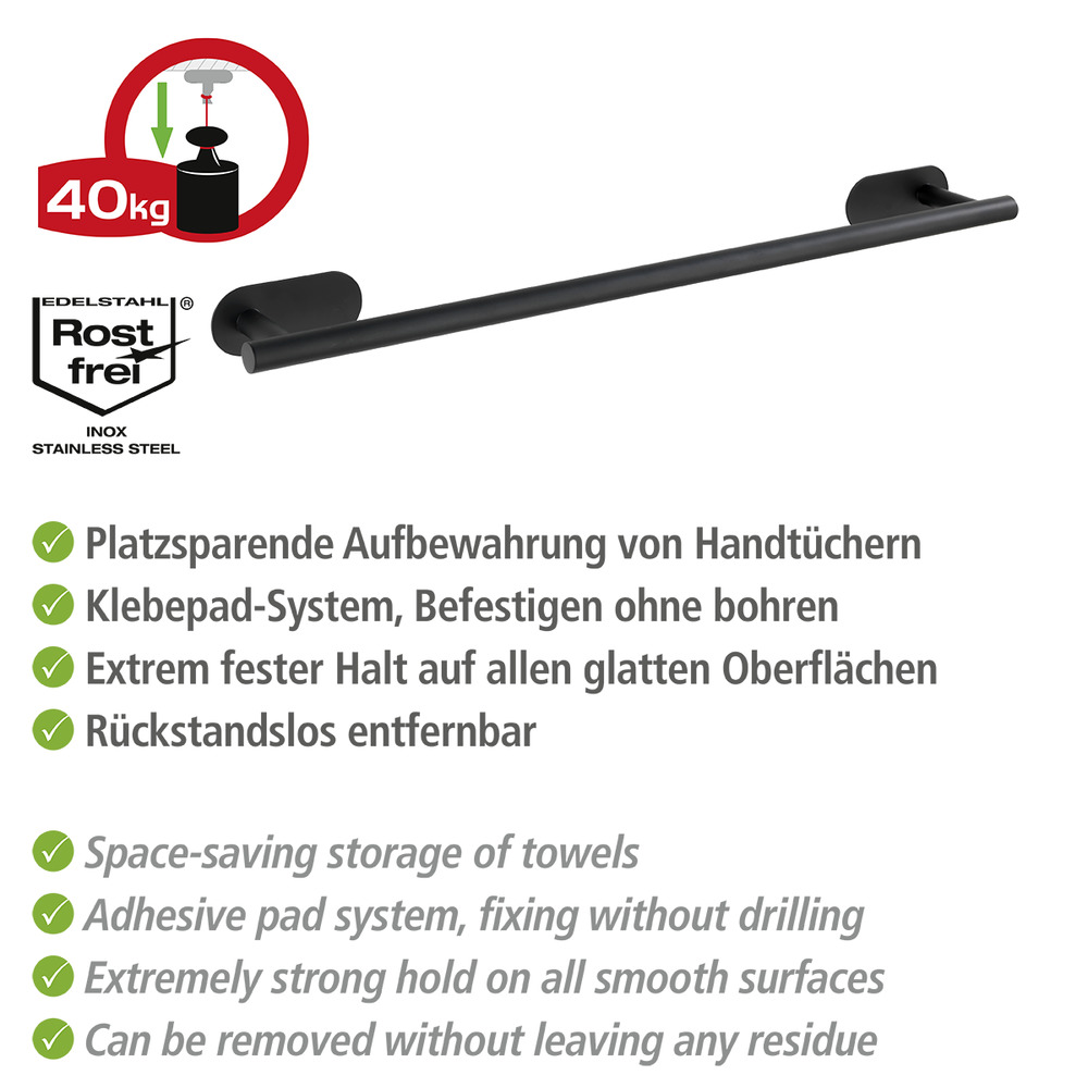 Turbo-Loc® Edelstahl Badetuchstange Mod. Orea Uno Black Matt  Befestigen ohne bohren