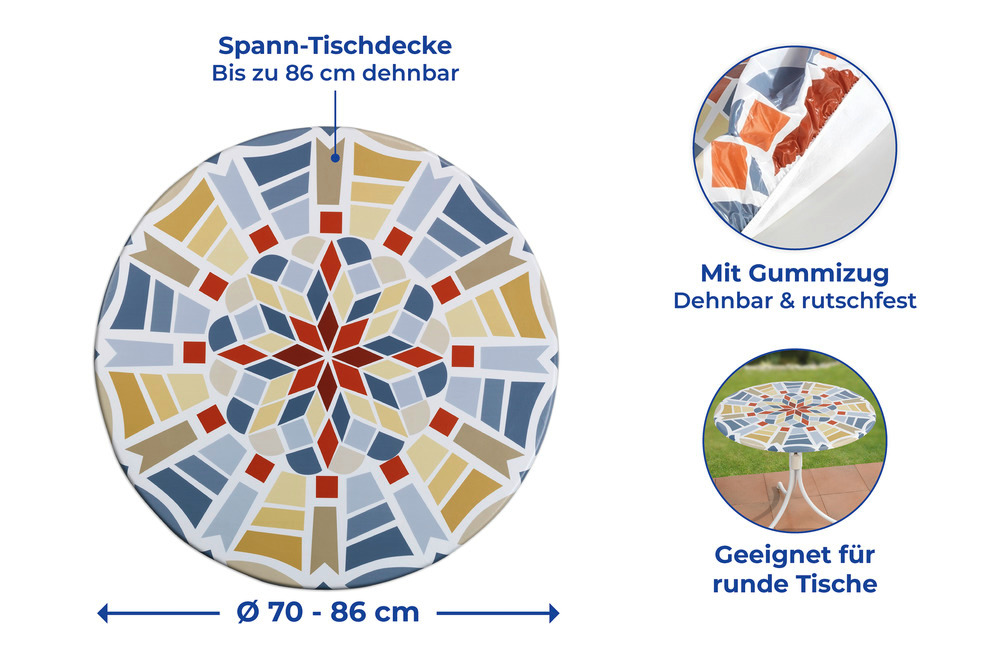 Spann-Tischdecke in Mosaikoptik  Ø 70 - 90 cm