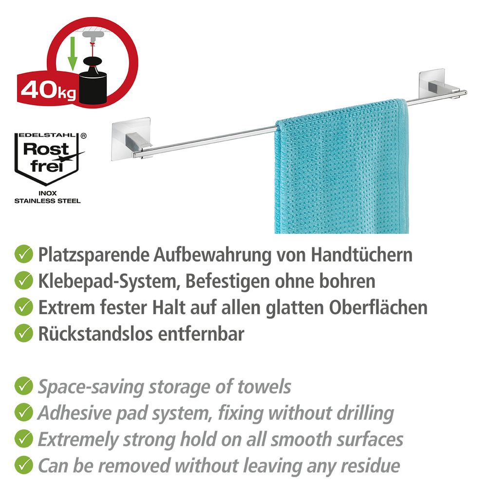 Turbo-Loc® Edelstahl Badetuchstange Uno Quadro  rostfrei, Befestigen ohne bohren