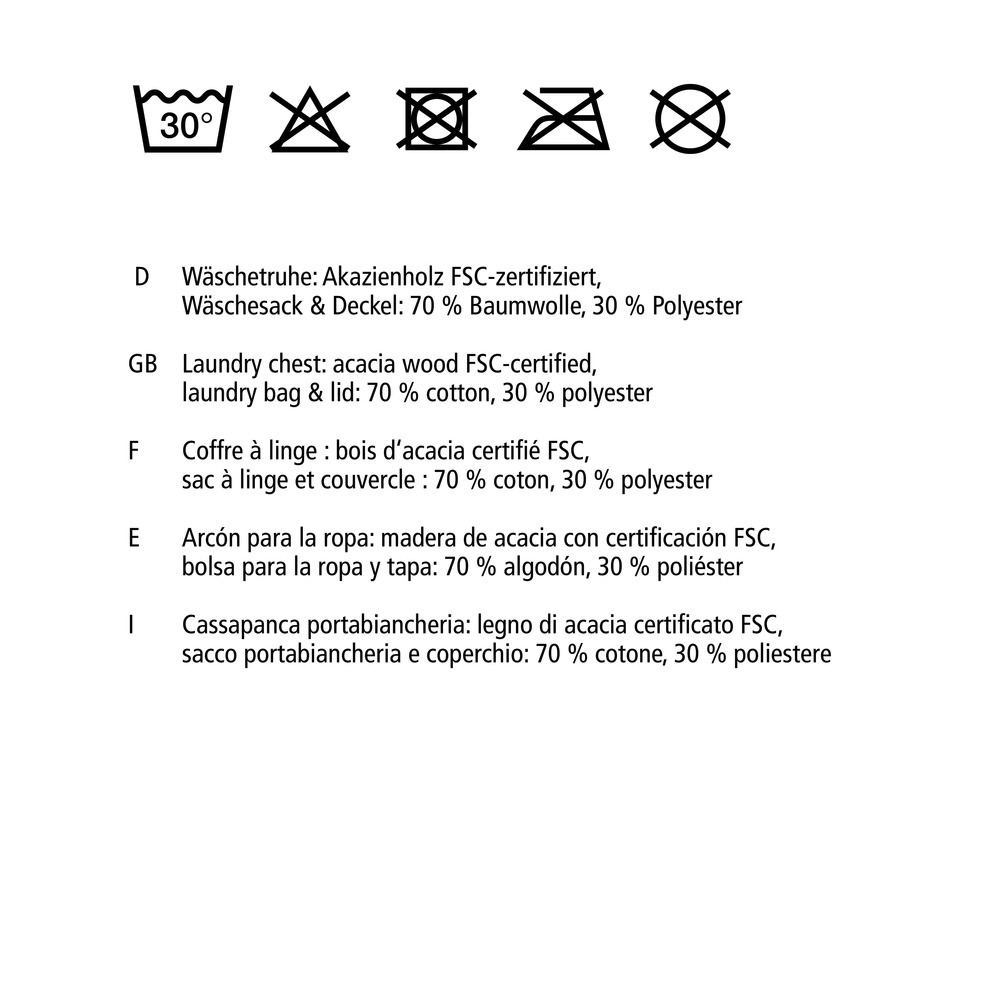 Wäschetruhe Mod. Acina  Wäschesammler FSC® zertifiziert mit Wäschesack und Deckel