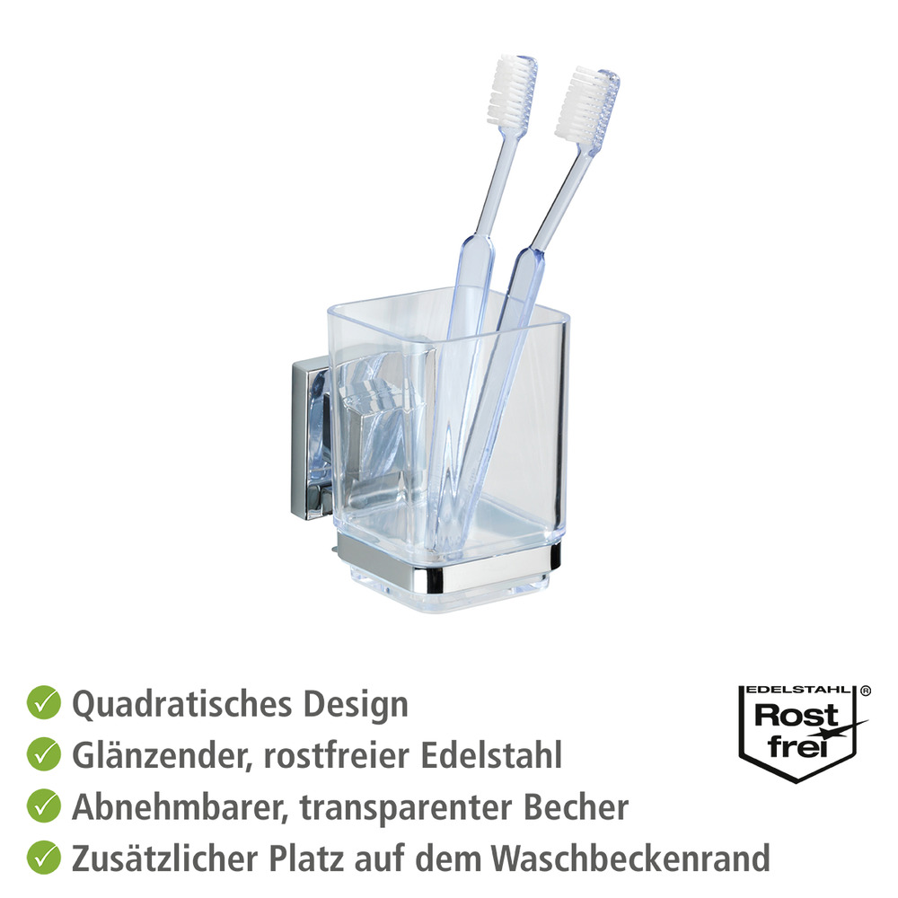 Vacuum-Loc® Edelstahl Zahnputzbecher Mod. Quadro  Befestigen ohne bohren