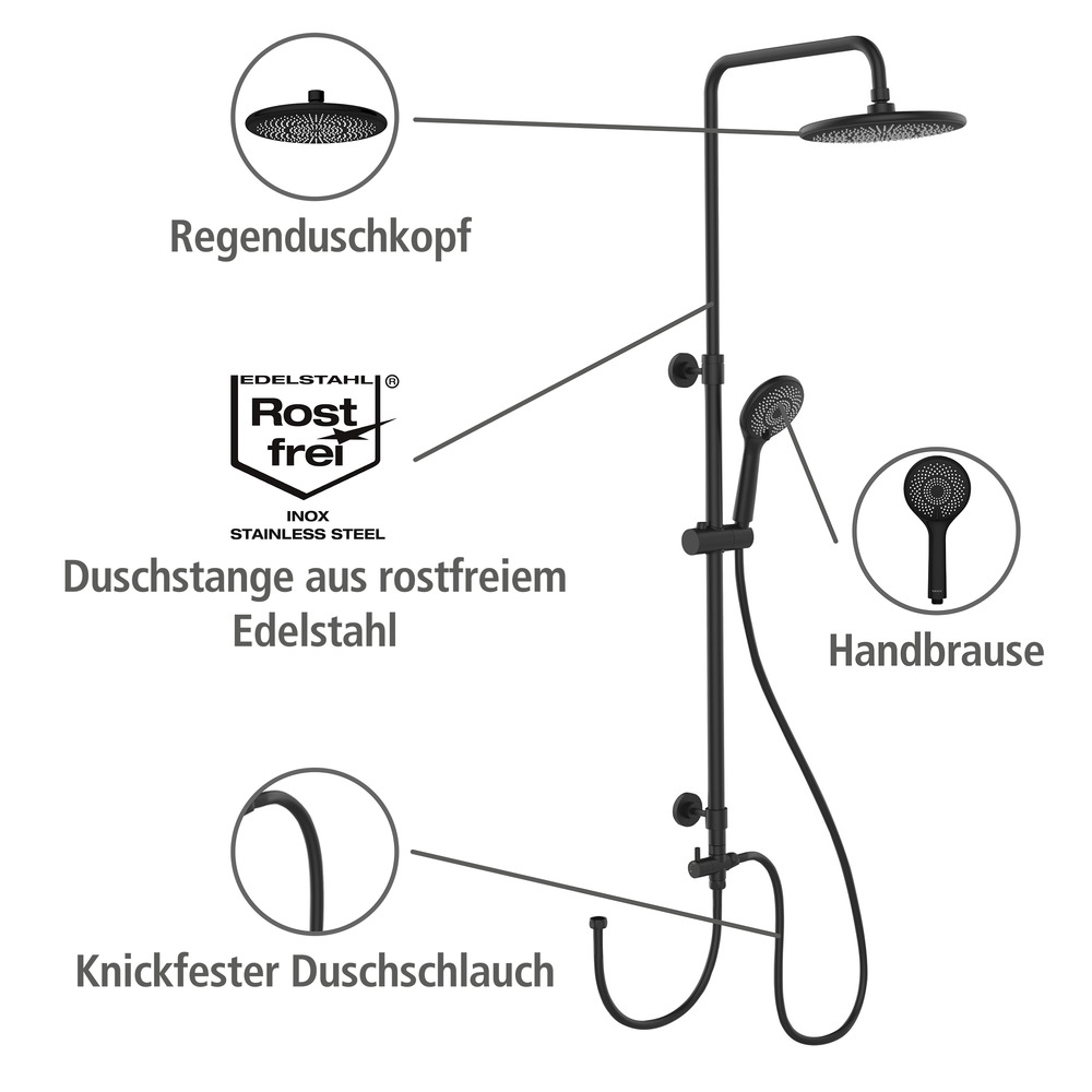 Duschsystem Watersaving Schwarz  Einfacher Anschluss an bestehende Armatur oder Wandanschlussbogen