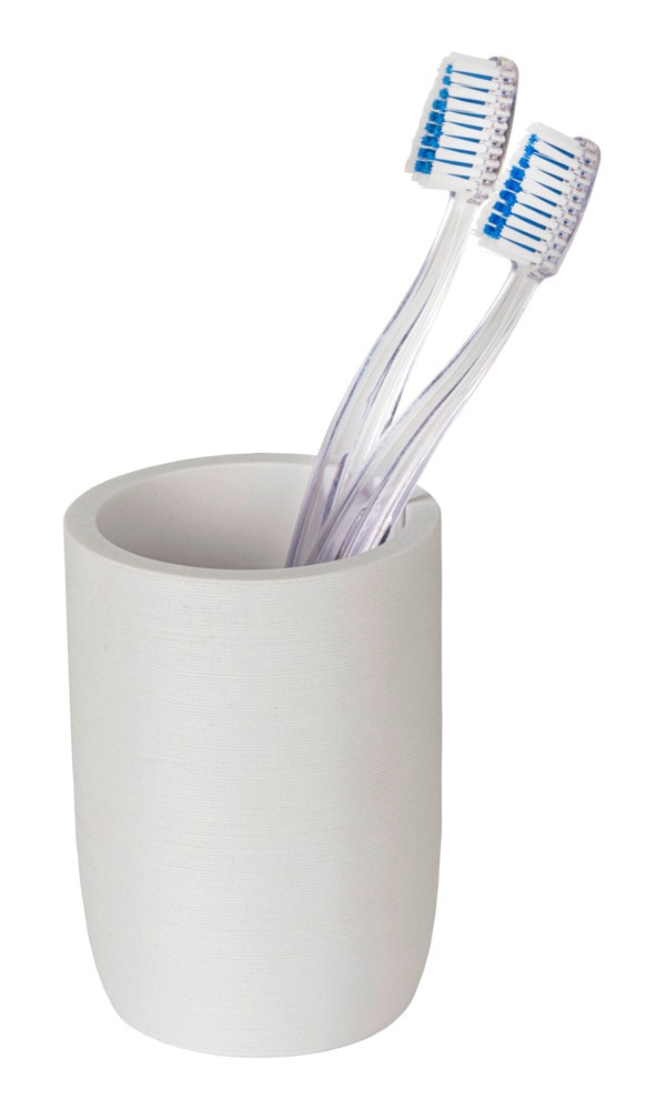 Zahnputzbecher Mod. Altavalle, weiß, Polyresin, Ø 8 cm, H 10,5 cm  rutschfeste Unterseite für Stabilität
