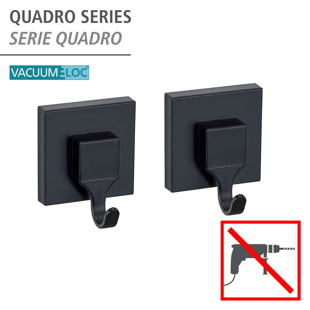 Vacuum-Loc® Wandhaken Mod. Quadro Schwarz, 2er Set  Befestigen ohne Bohren