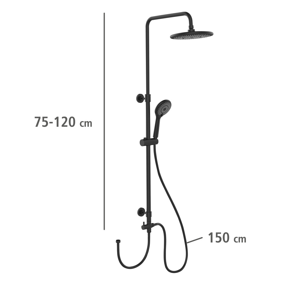 Duschsystem Watersaving Schwarz  Einfacher Anschluss an bestehende Armatur oder Wandanschlussbogen