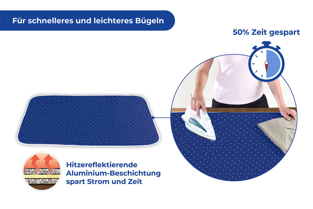 Dampf-Bügeldecke 130 x 65 cm  50 % Zeit- und Stromersparnis