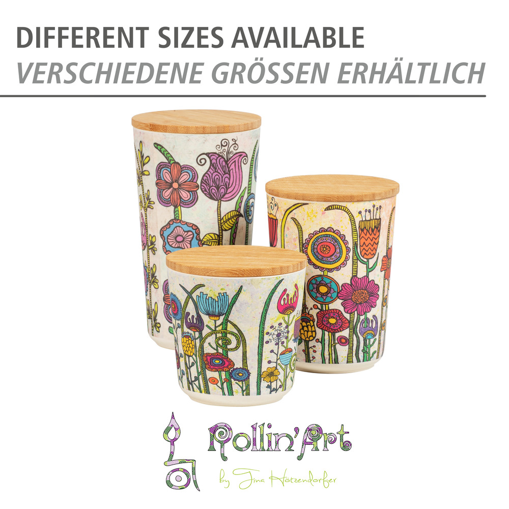 Aufbewahrungsdose PLA Mod. Flowers 0,5 L  Bambusdeckel mit Silikonring zur luftdichten Aufbewahrung 