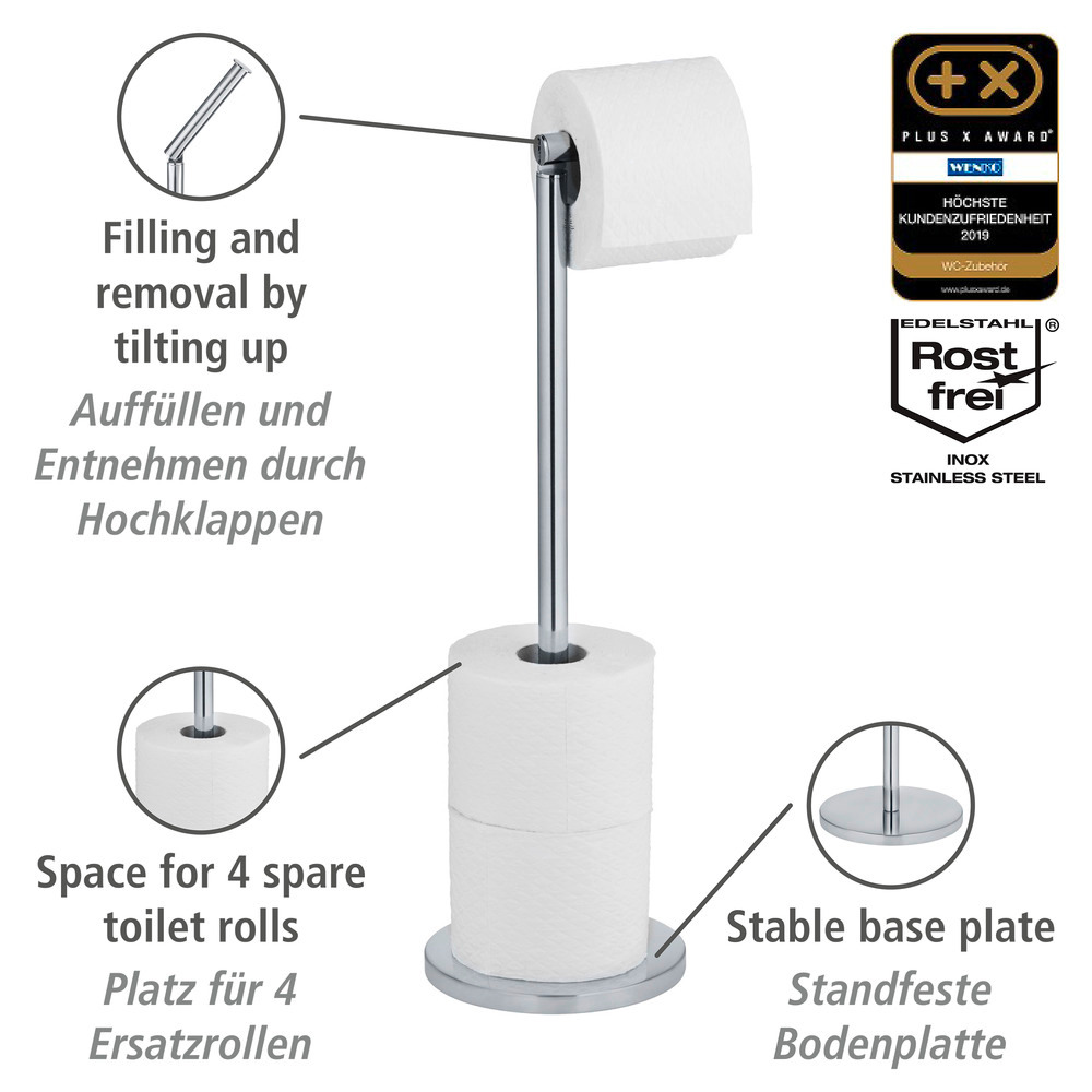 Stand Toilettenpapierhalter 2 in 1  platzsparend, für bis zu 4 Ersatzrollen