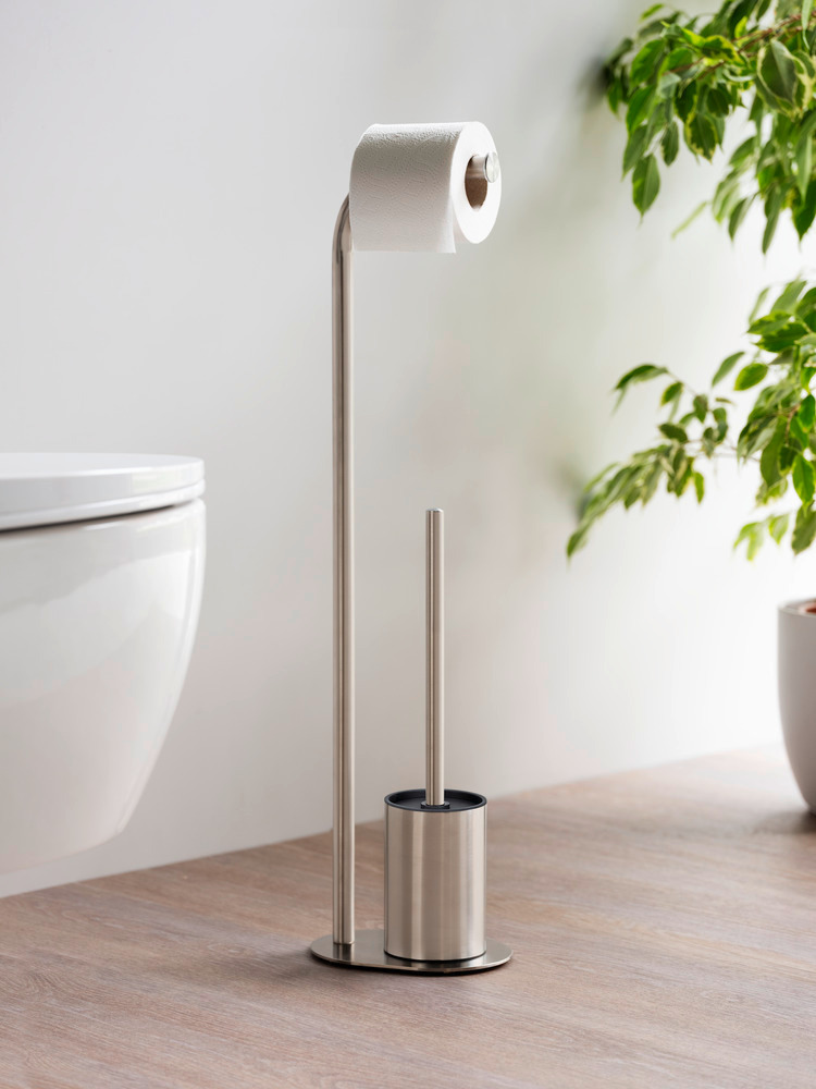 Stand WC-Garnitur Mod. Levante, satiniert, edelstahl, 23x63x17 cm  rostfrei, mit Toilettenpapierhalter