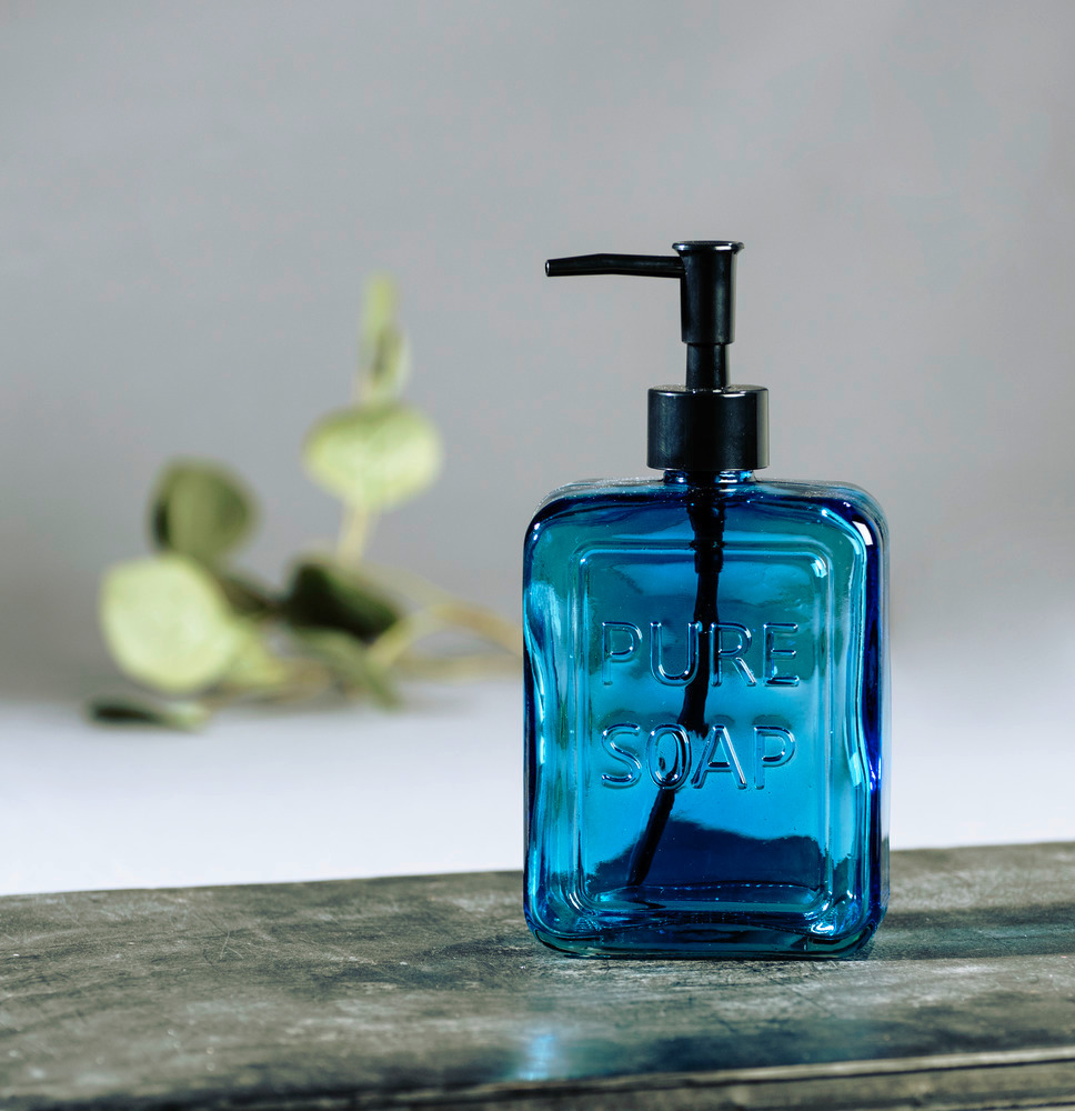 Seifenspender Mod. Pure Soap, Blau  Flüssigseifenspender aus Glas