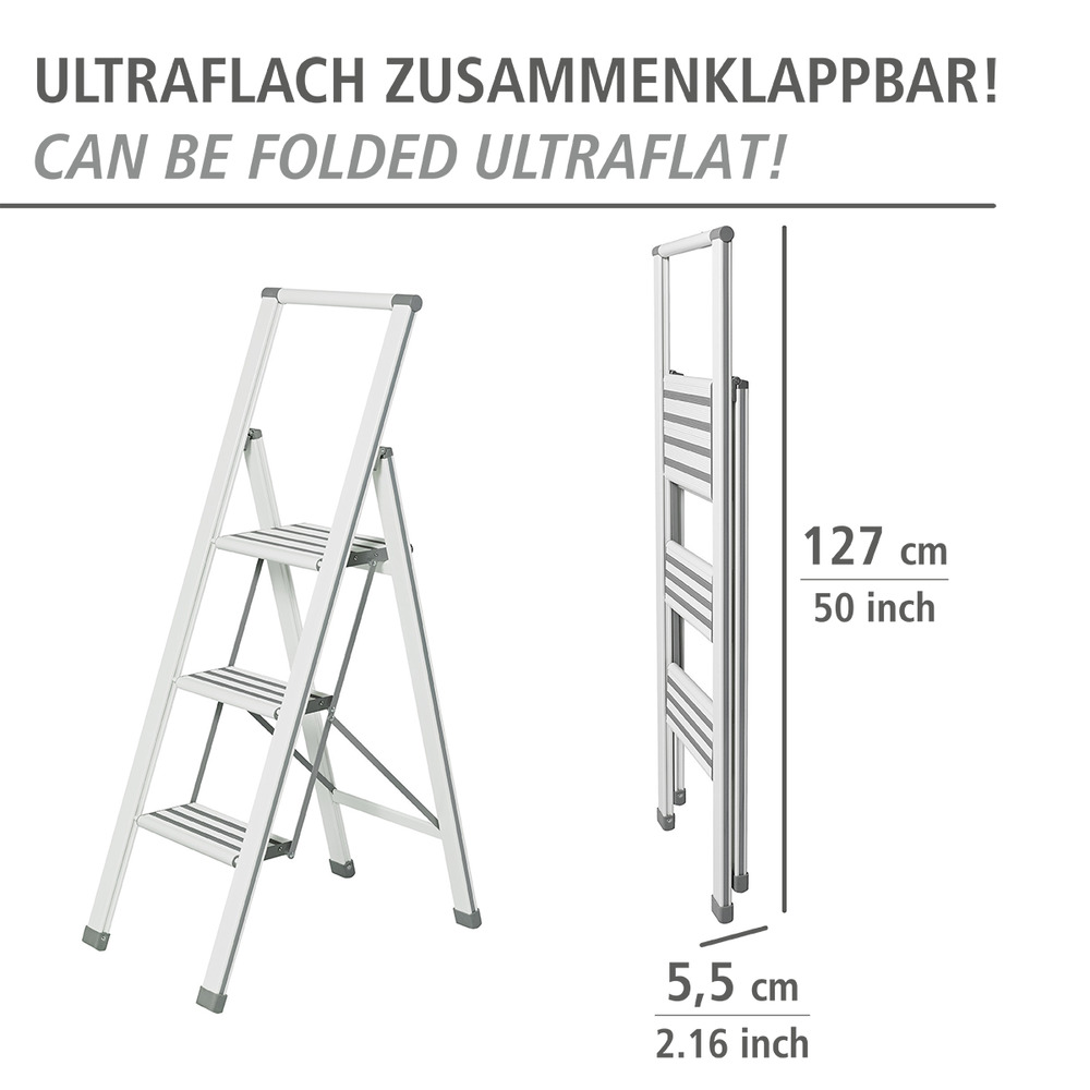 Alu-Design Klapptrittleiter 3-stufig Weiß  Haushaltsleiter