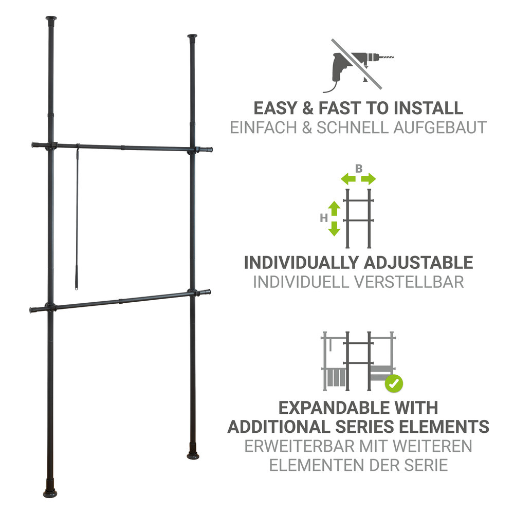 Teleskop-Garderobensystem Mod. Herkules Basic Schwarz  aus pulverbeschichtetem Stahl