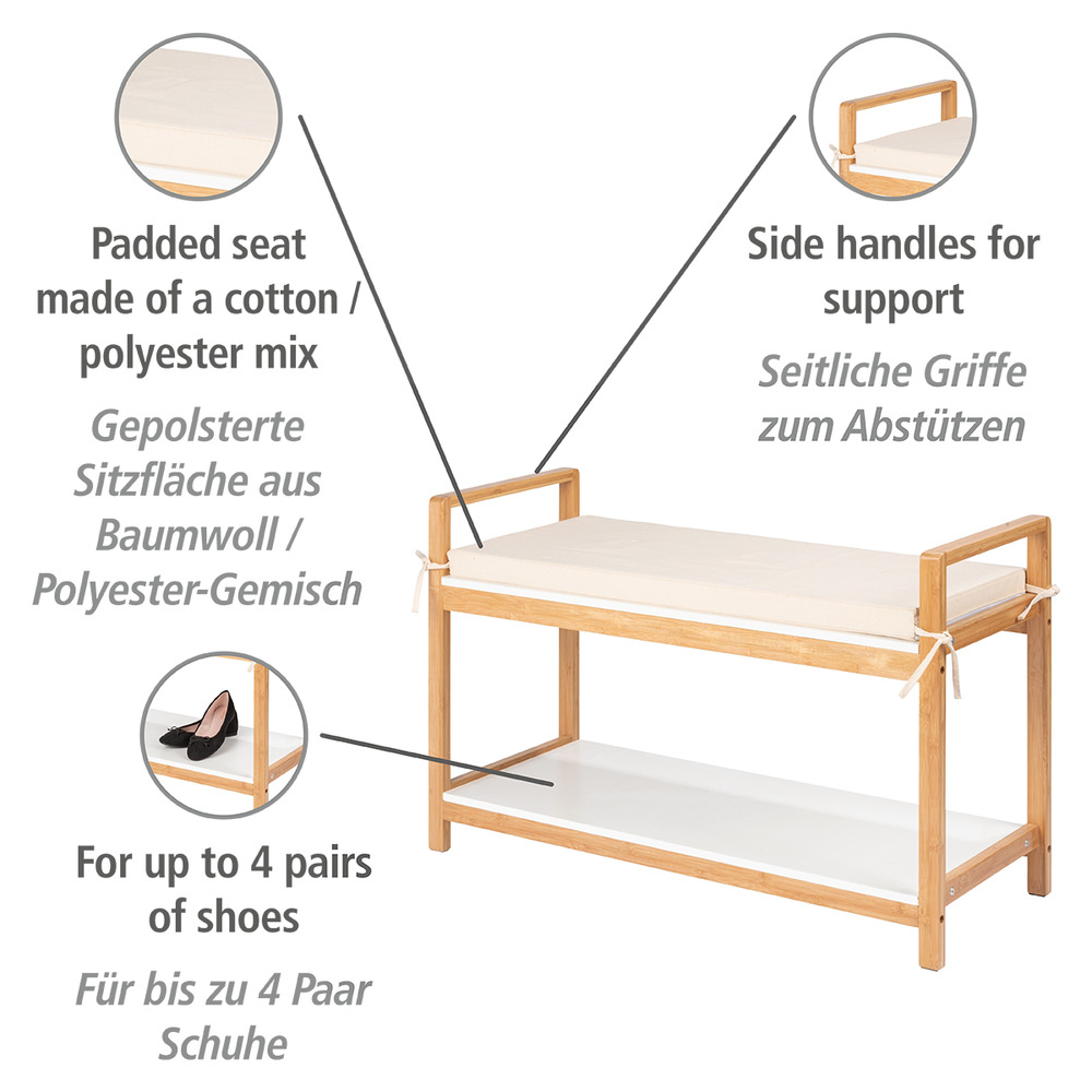 Schuhbank mit Sitzpolster Finja  aus Bambus/MDF