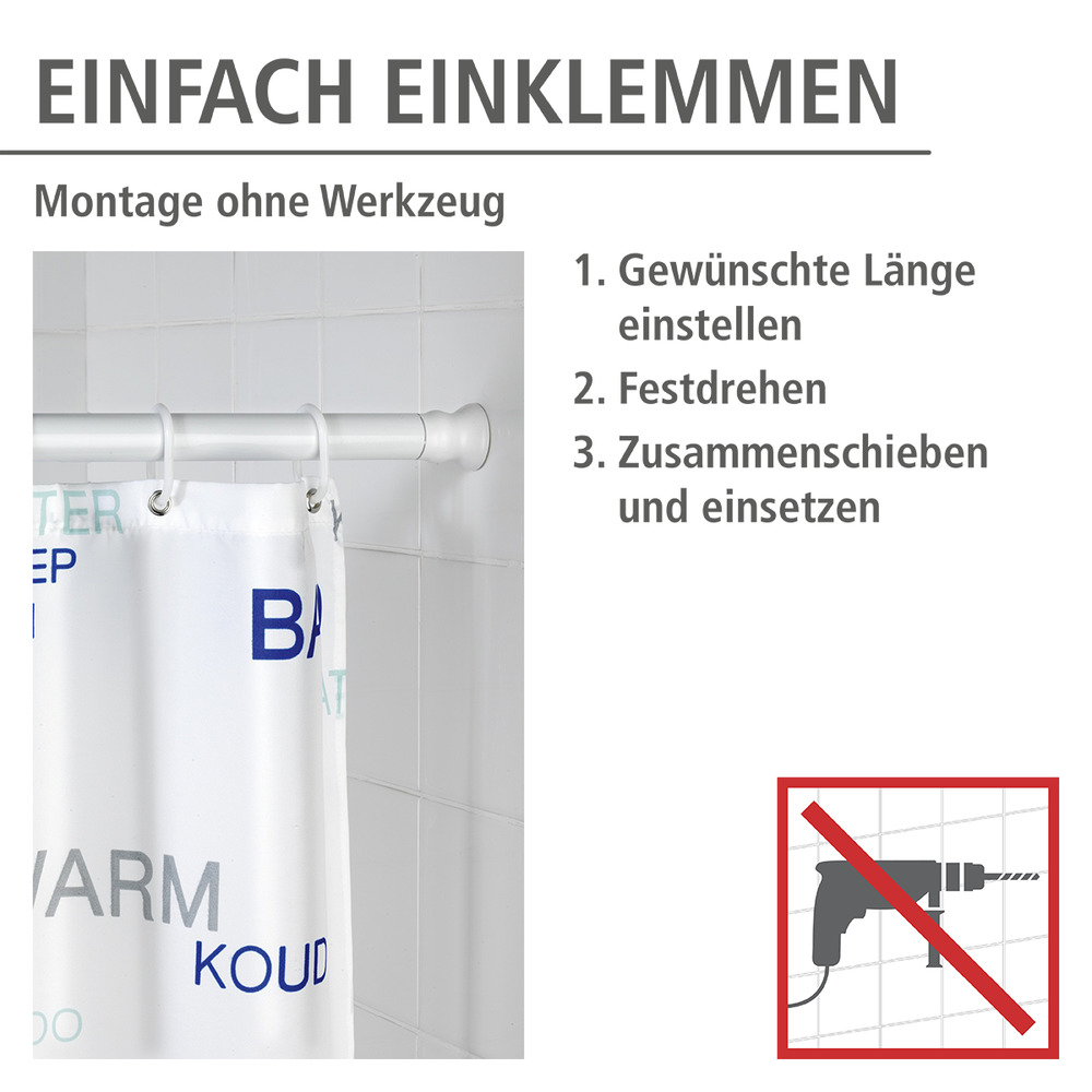 Teleskop Duschstange extra stark Weiß, 110 - 185 cm  extra stabil mit Ø 2,8 cm