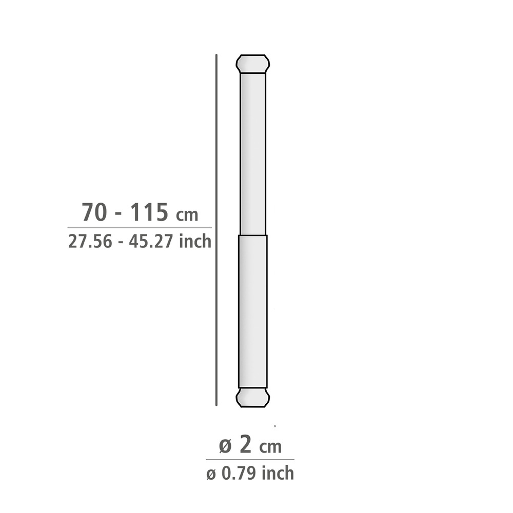 Teleskop-Duschstange Chrom 70 - 115 cm  aus rostfreiem Aluminium