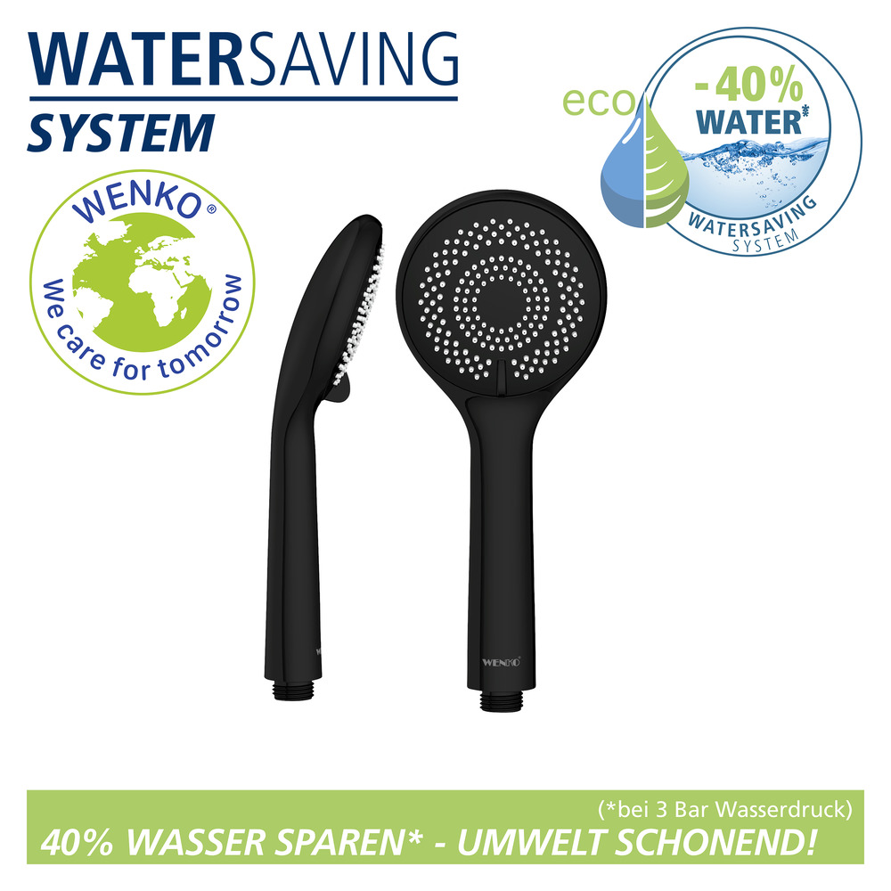 Duschkopf Watersaving Schwarz matt  Ø 9,5 cm