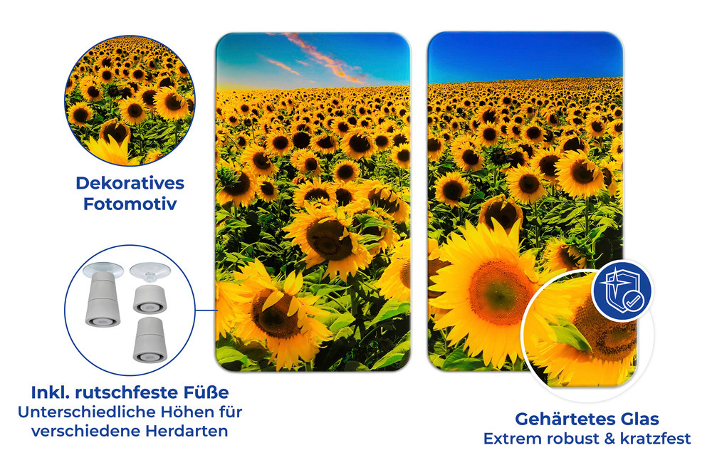 Glasabdeckplatte Universal Sonnenblumenfeld, 2er Set  für alle Herdarten