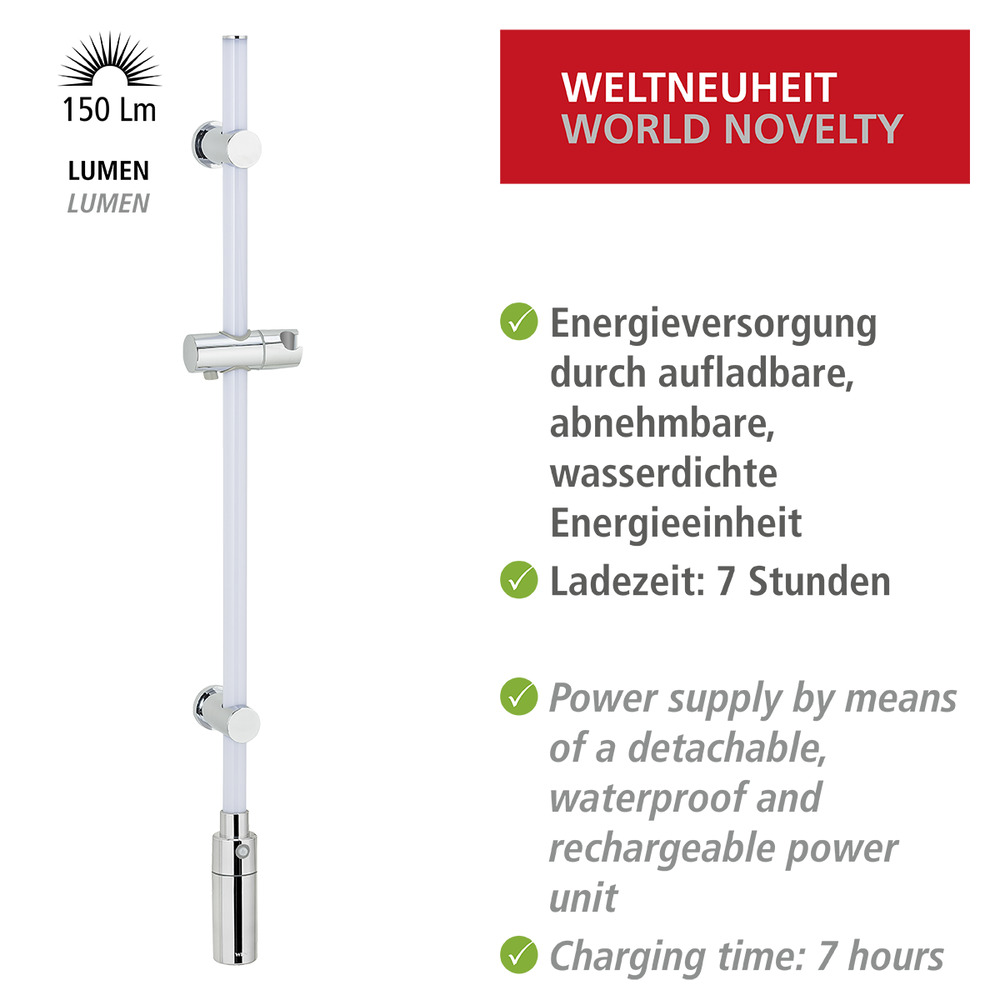 LED Duschstange, 94 cm, Warmweiß  beleuchtete Brausestange