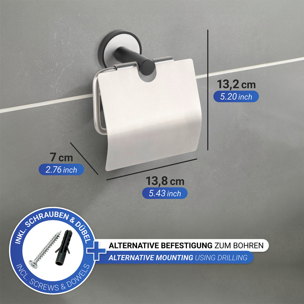 UV-Loc® Toilettenpapierhalter mit Deckel Udine  Befestigen ohne Bohren mit innovativem Klebesystem