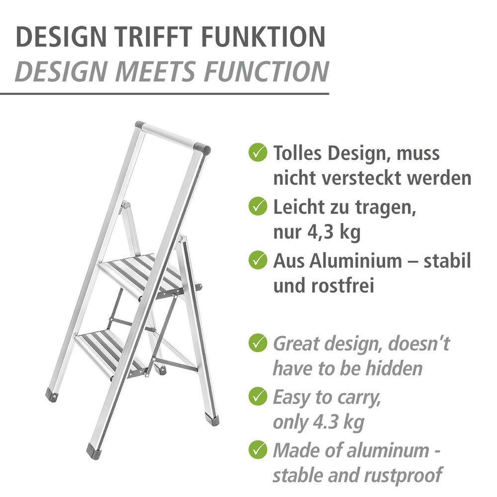 Alu-Design Klapptrittleiter 2-stufig Weiß  Haushaltsleiter