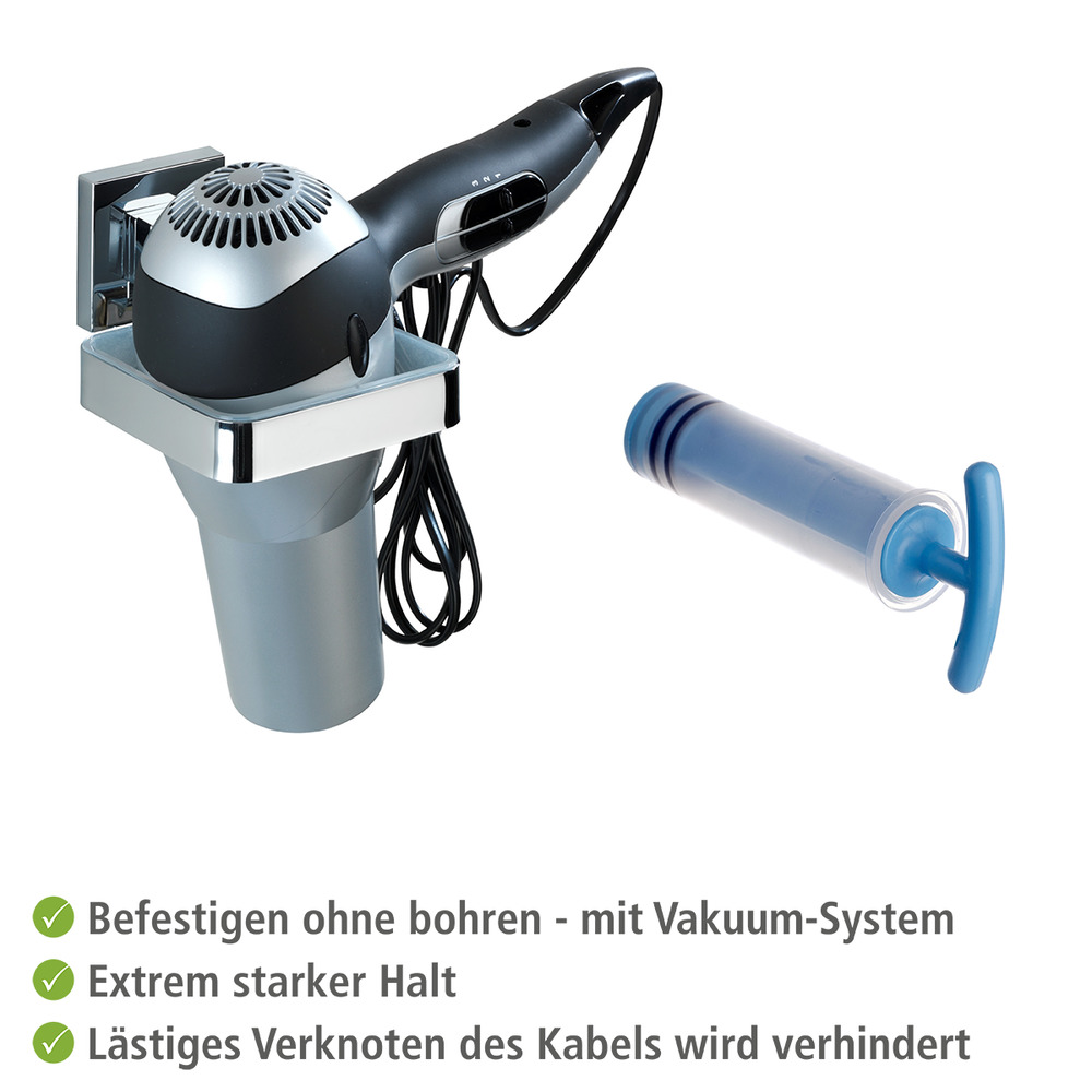 Vacuum-Loc® Edelstahl Haartrocknerhalter Mod. Quadro  Befestigen ohne bohren