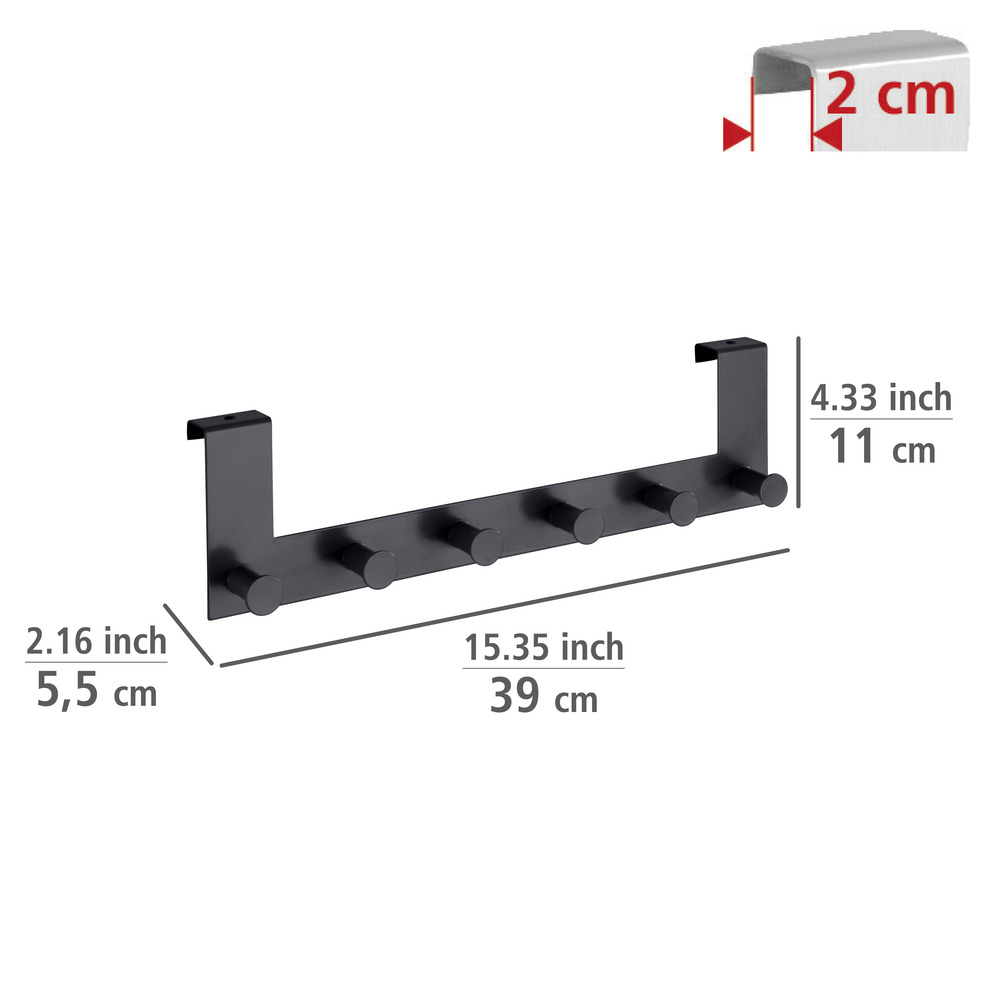 Türgarderobe Mod. Celano Schwarz  6 Haken, für Türfalzstärken bis 2 cm