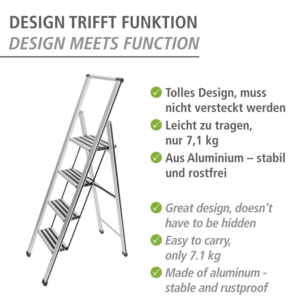 Alu-Design Klapptrittleiter 4-stufig  Haushaltsleiter