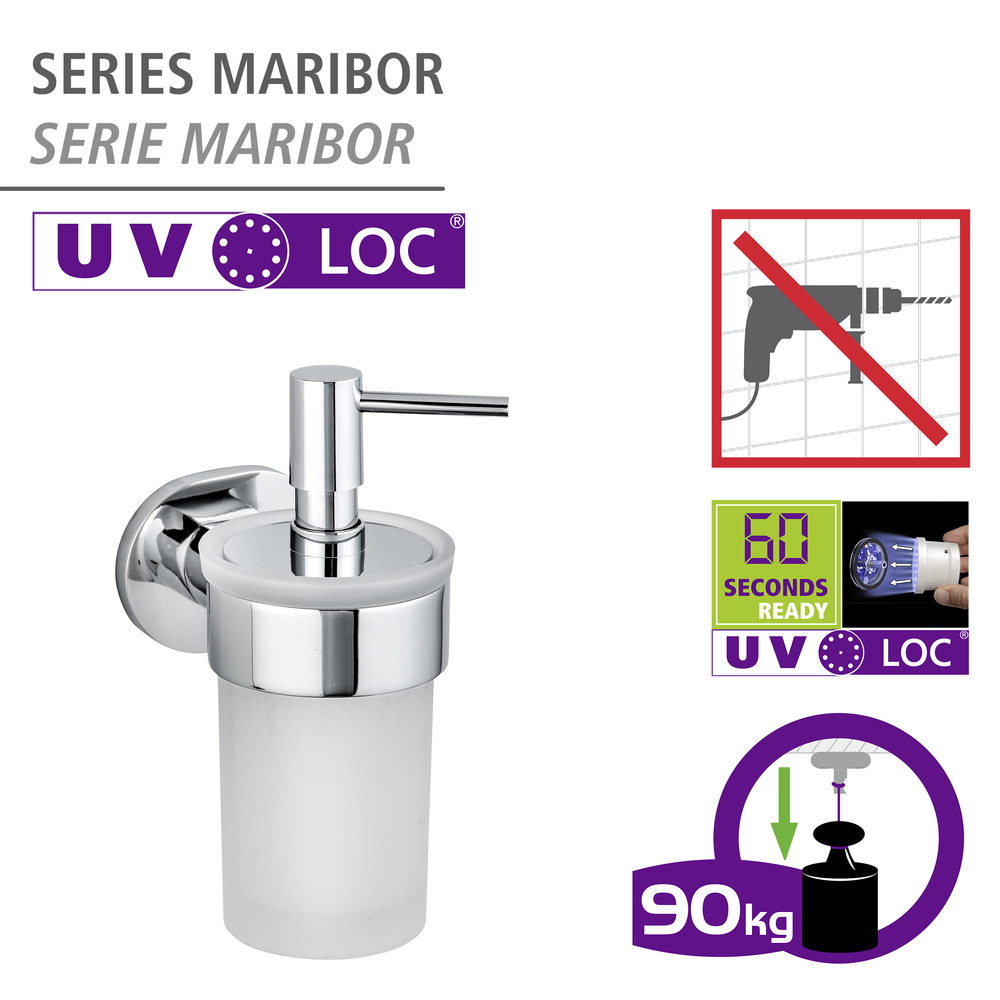 UV-Loc® Seifenspender Mod. Maribor  Befestigen ohne Bohren mit innovativem Klebesystem