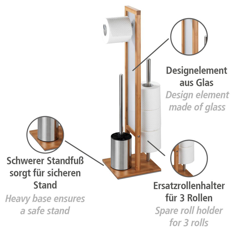 Stand WC-Garnitur Mod. Rivalta Bambus  integrierter Toilettenpapierhalter und WC-Bürstenhalter