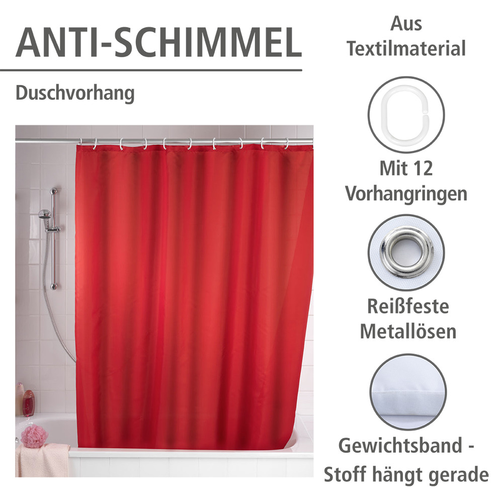 Anti-Schimmel Duschvorhang Uni Red, 180 x 200 cm  waschbar