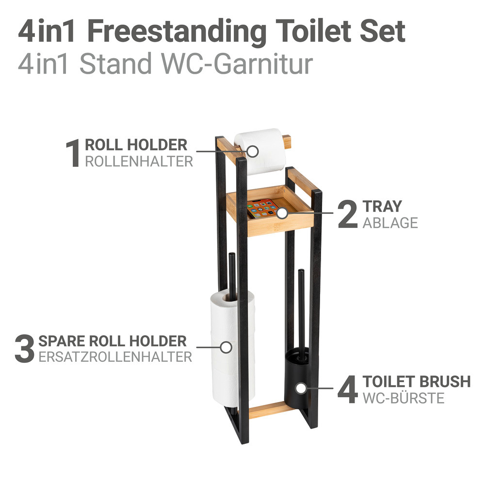 4 in 1 Stand WC-Garnitur Mod. Braidi  aus FSC® zertifiziertem Bambus