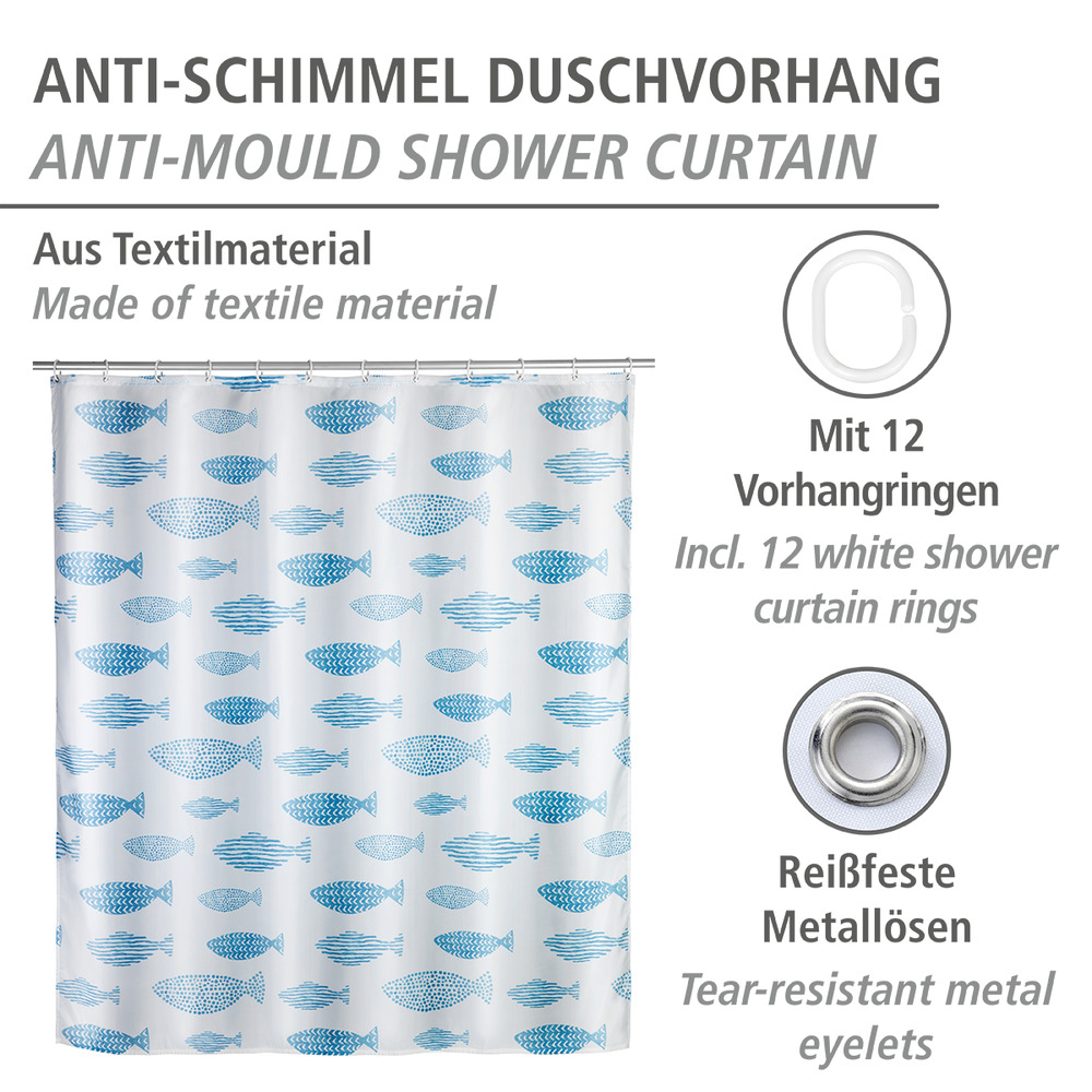 Anti-Schimmel Duschvorhang Mod. Aquamarin  Textil (Polyester), 180 x 200 cm, waschbar