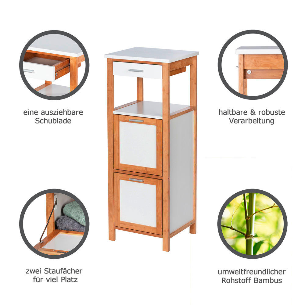 Regal Mod. Finja mit 2 Ablagen, 2 Fächern und Schublade  Bambus
