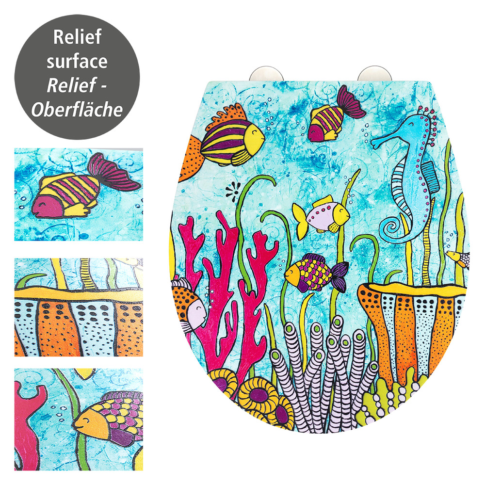 WC-Sitz Ocean Life  Rollin'Art Toilettensitz mit Relief Oberfläche und Absenkautomatik, aus antibakteriellem, stabilem Duroplast