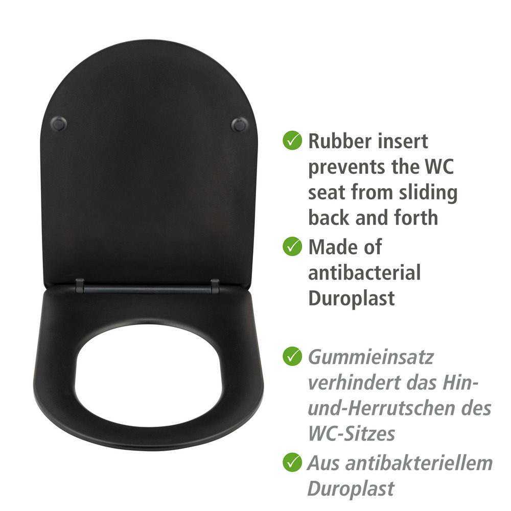 WC-Sitz Galati Schwarz matt  aus Duroplast, Soft-Touch-Effekt