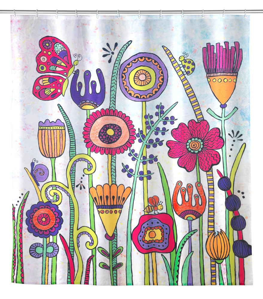 Duschvorhang Rollin'Art Full Bloom  Polyester, 180 x 200 cm, waschbar