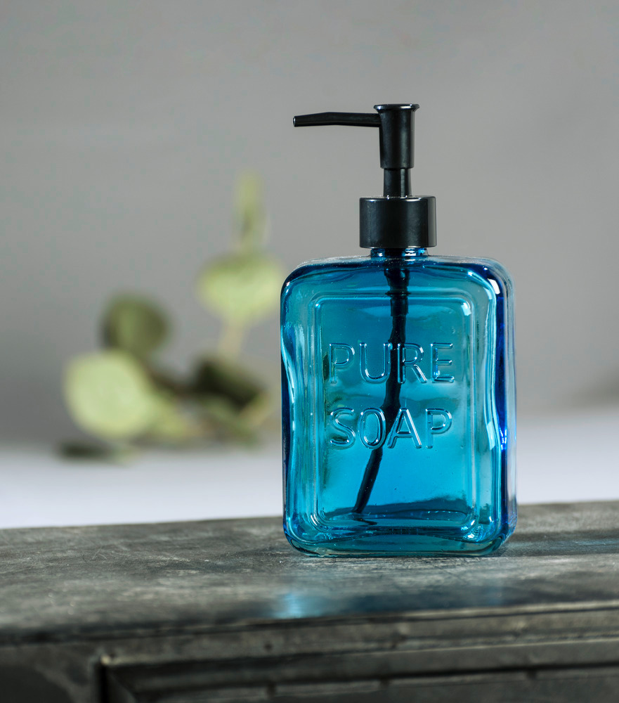 Seifenspender Mod. Pure Soap, Blau  Flüssigseifenspender aus Glas