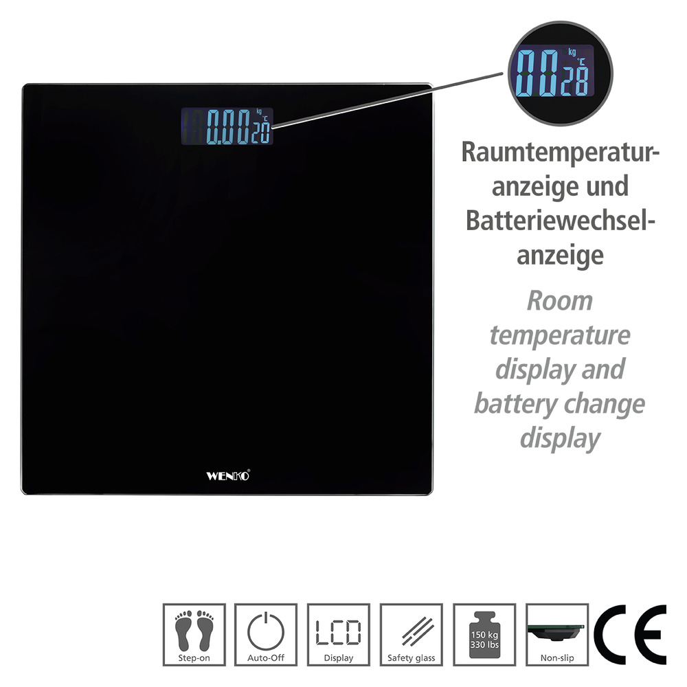 Personenwaage LCD Schwarz  digitale Körperwaage mit LCD-Display