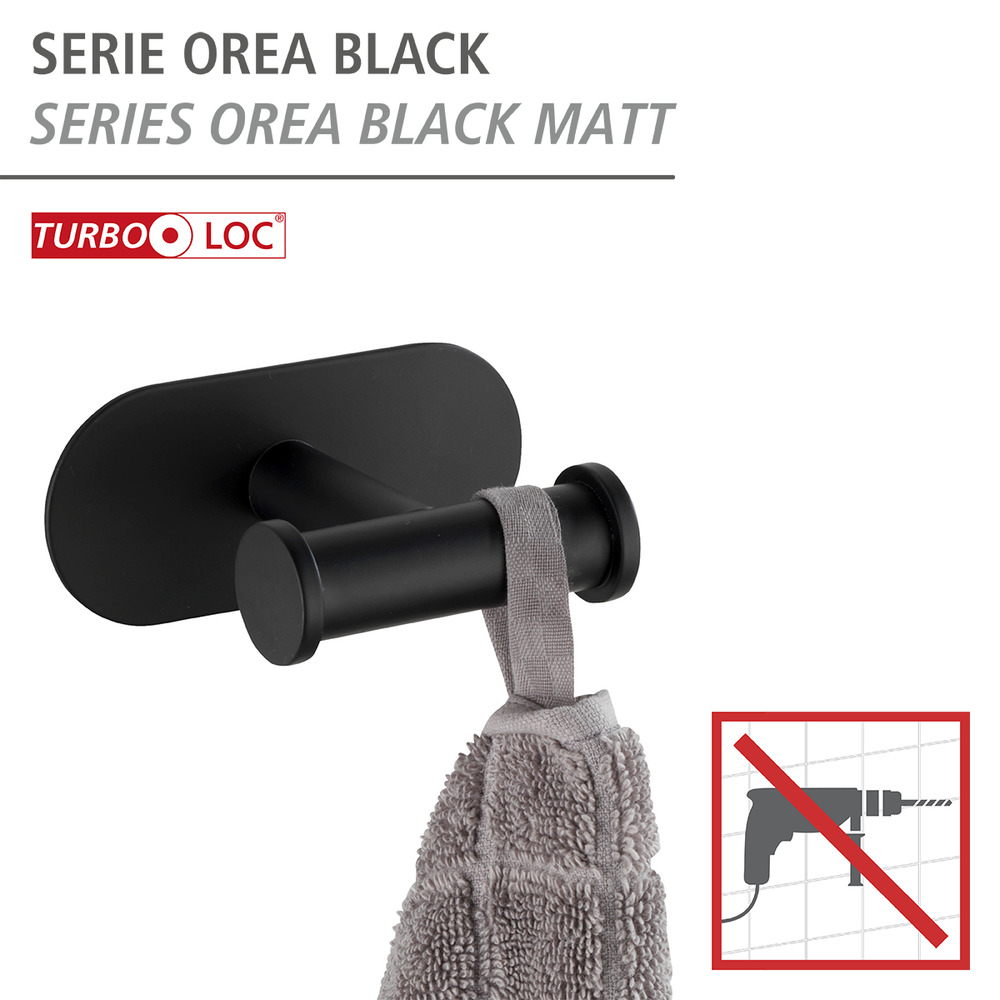 Turbo-Loc® Edelstahl Wandhaken Mod. Orea Duo Black Matt  Befestigen ohne bohren