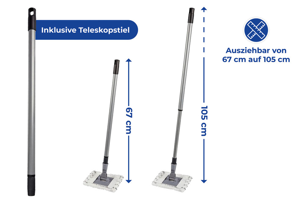 Teleskop Bad- und Fliesenwischer Profi, inkl. 2 Bezüge  reinigt Bad und Fliesen ohne Einsatz von Chemie