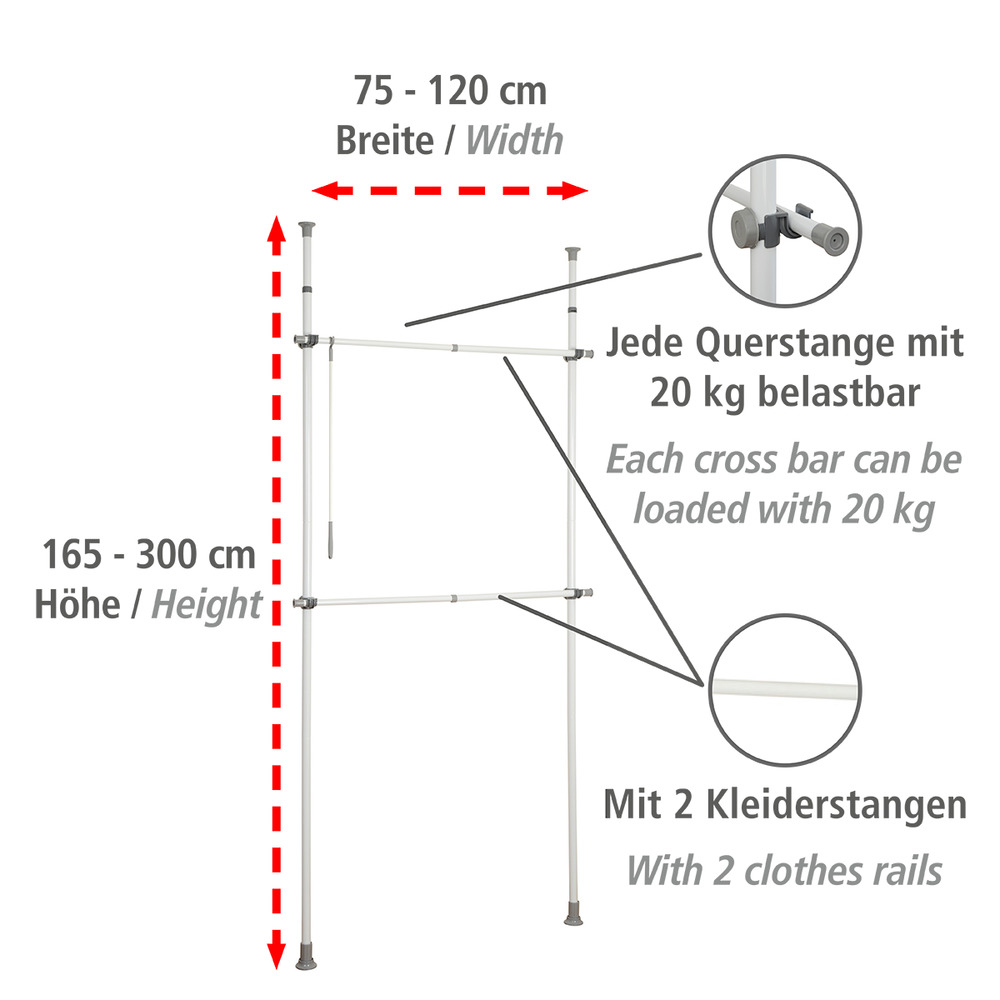 Teleskop-Garderobensystem Mod. Herkules Basic  verstellbares Ordnungssystem