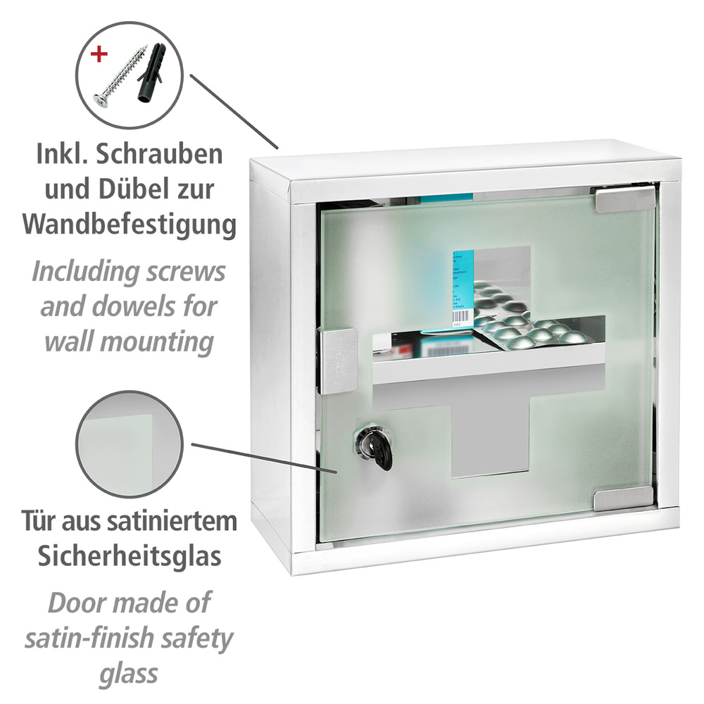 Medikamentenschrank Edelstahl 25 x 25 cm  glänzend