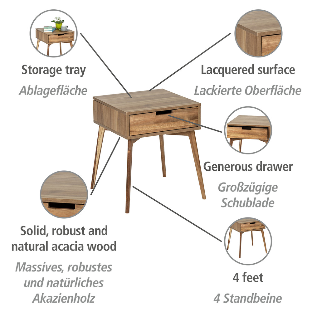 Beistelltisch mit Schublade Mod. Acina  Couchtisch, Nachttisch, FSC® zertifiziert