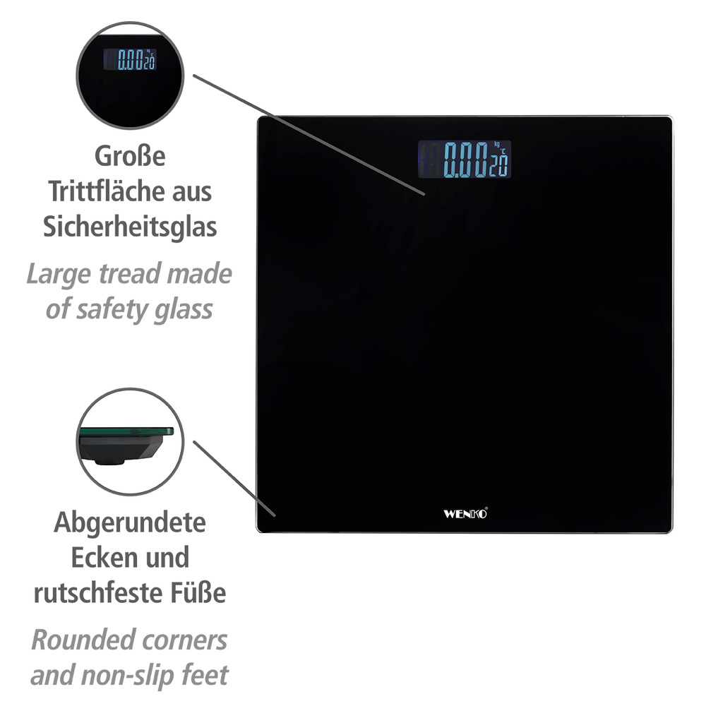 Personenwaage LCD Schwarz  digitale Körperwaage mit LCD-Display