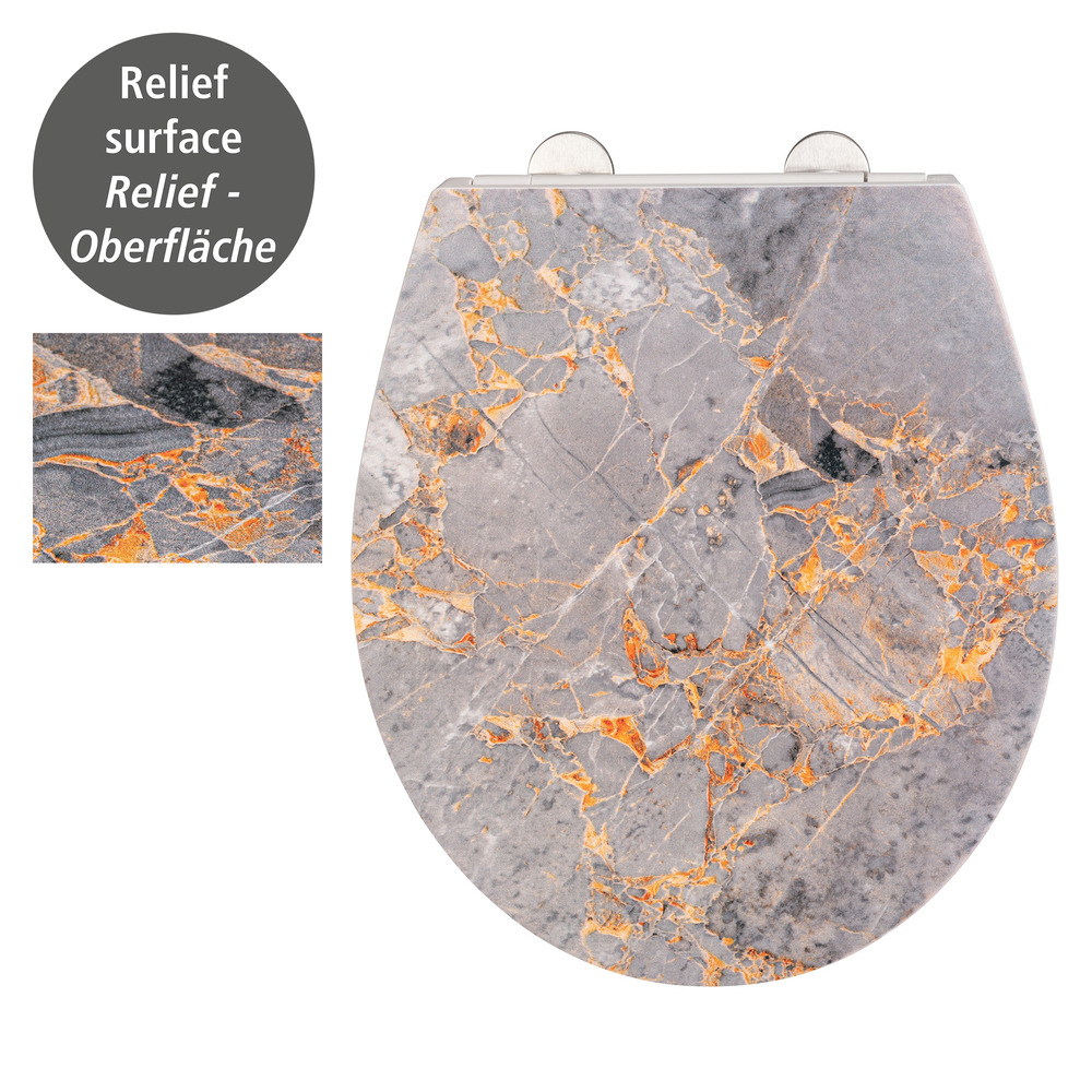 Premium WC-Sitz Mod. Grey Marble mit Relief  aus antibakteriellem Duroplast