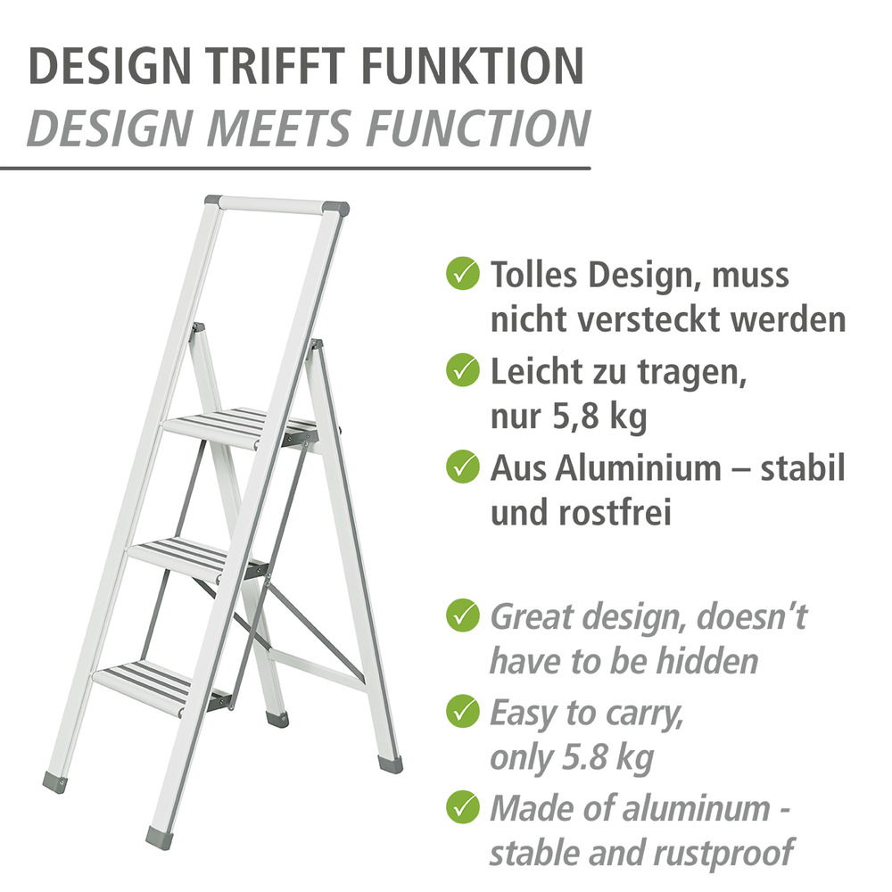 Alu-Design Klapptrittleiter 3-stufig Weiß  Haushaltsleiter