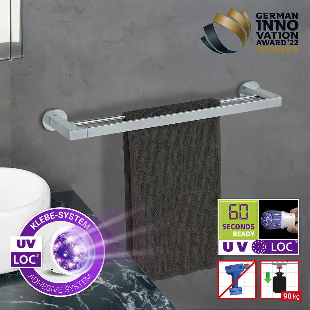 UV-Loc® Badetuchstange Duo Mod. Maribor  Befestigen ohne Bohren mit innovativem Klebesystem