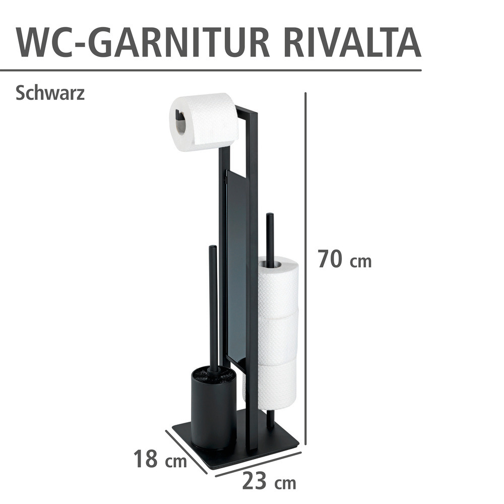 Stand WC-Garnitur Mod. Rivalta Schwarz matt  integrierter Toilettenpapierhalter und WC-Bürstenhalter