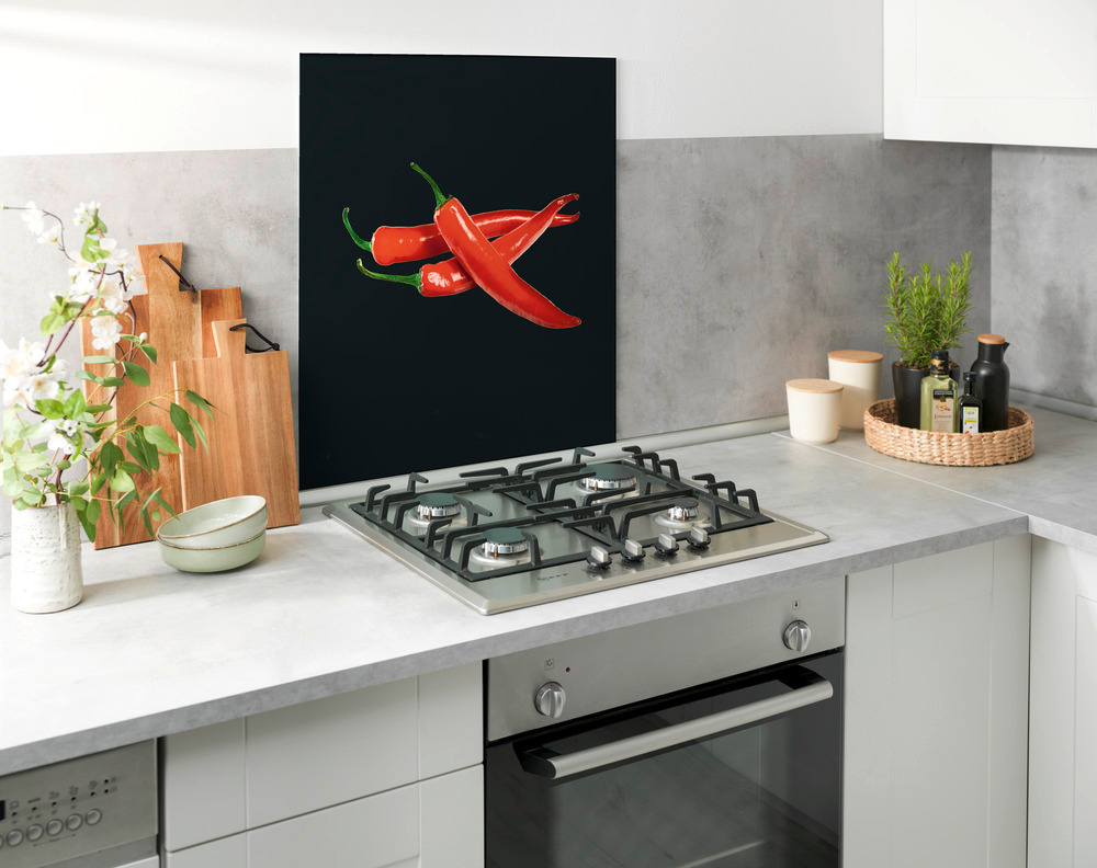 Glasrückwand Hot Peperoni, 60 x 70 cm  Spritzschutz für Herd oder Spüle