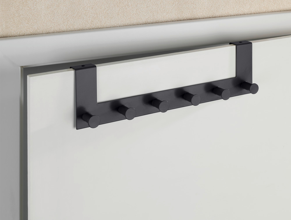 Türgarderobe Mod. Celano Schwarz  6 Haken, für Türfalzstärken bis 2 cm